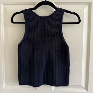 Vince Dark Blue Textured Tank Top